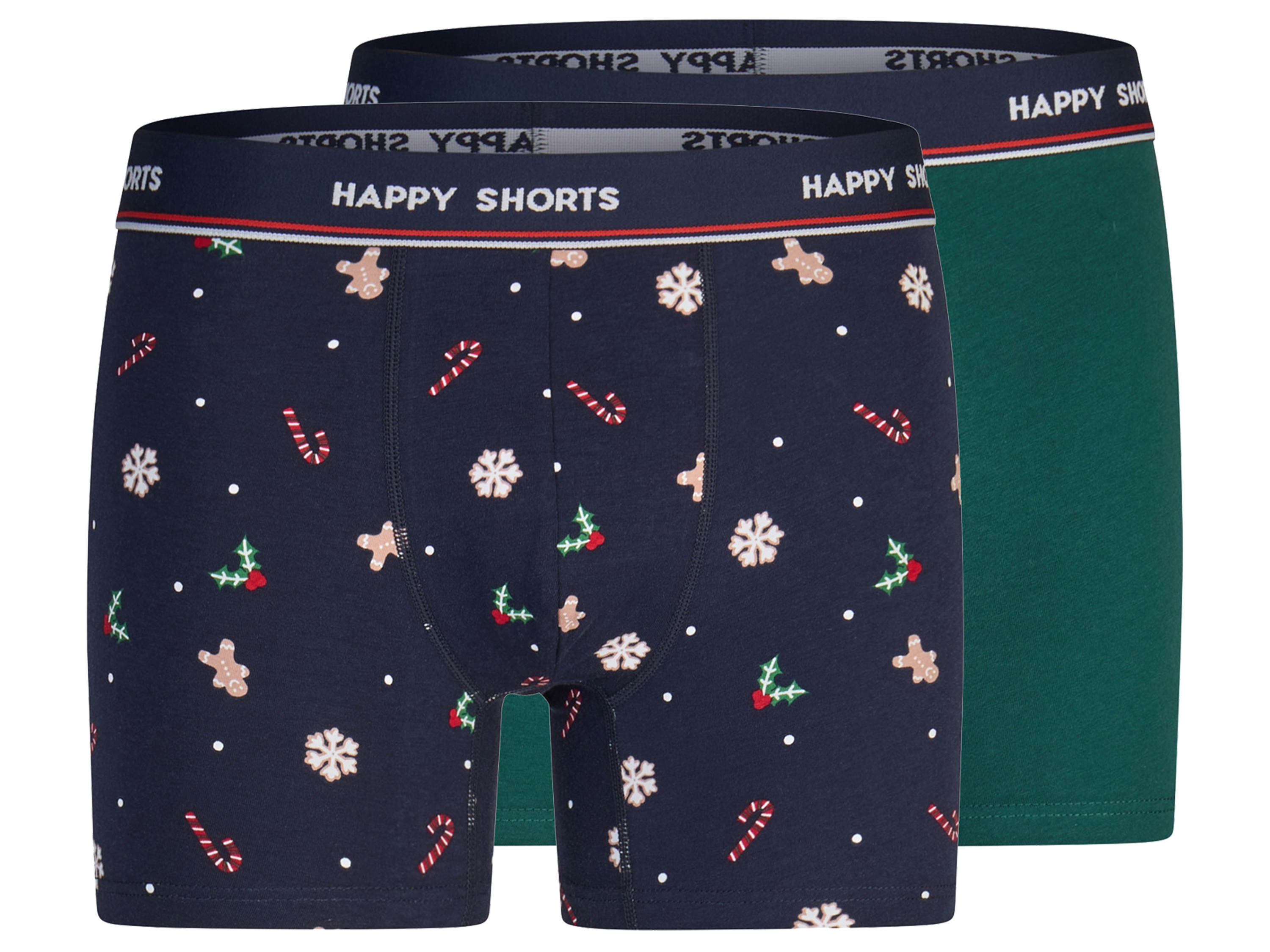 Happy Shorts Set van 2 heren kerstboxers (Groen/donkerblauw, XL)