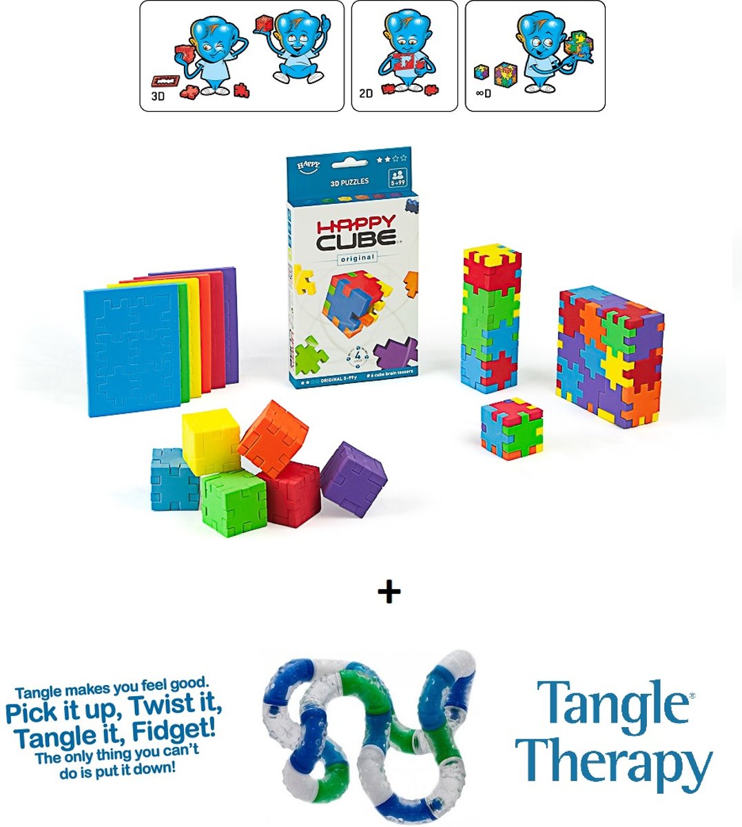   Cube Original 6 pack & Tangle Relax Therapy - COMBO 2-PACK - Voordeelset - Educatief Speelgoed - Fidget - Puzzel en Focus pakket