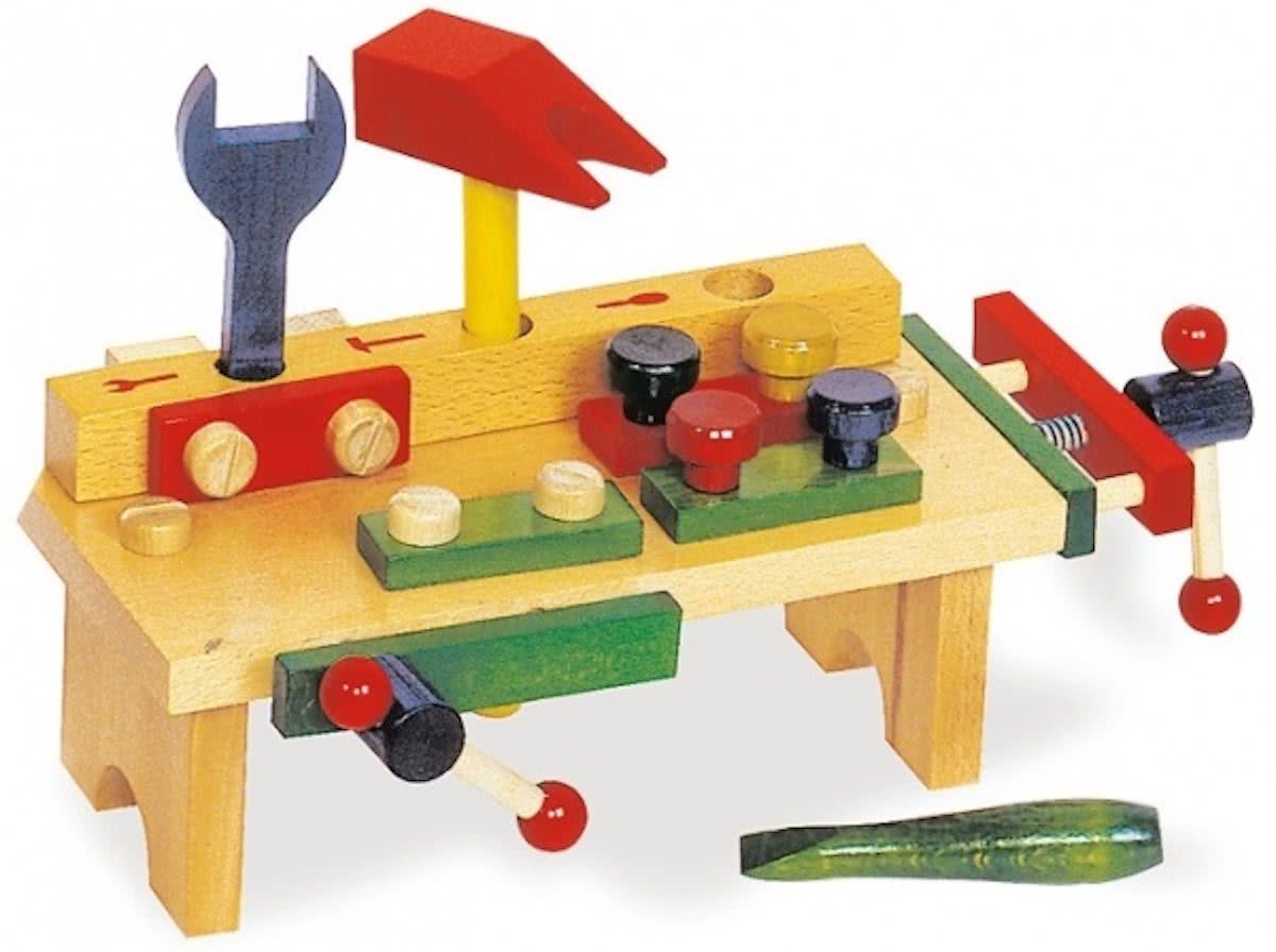 Houten speelgoed werkbank met bankschroef
