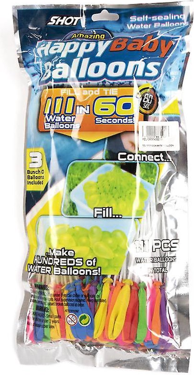 HappyBaby Balloons - Waterballonen - Zelfsluitende Waterballonen - 111Stuks Fill and Go - Biologisch afbreekbaar -