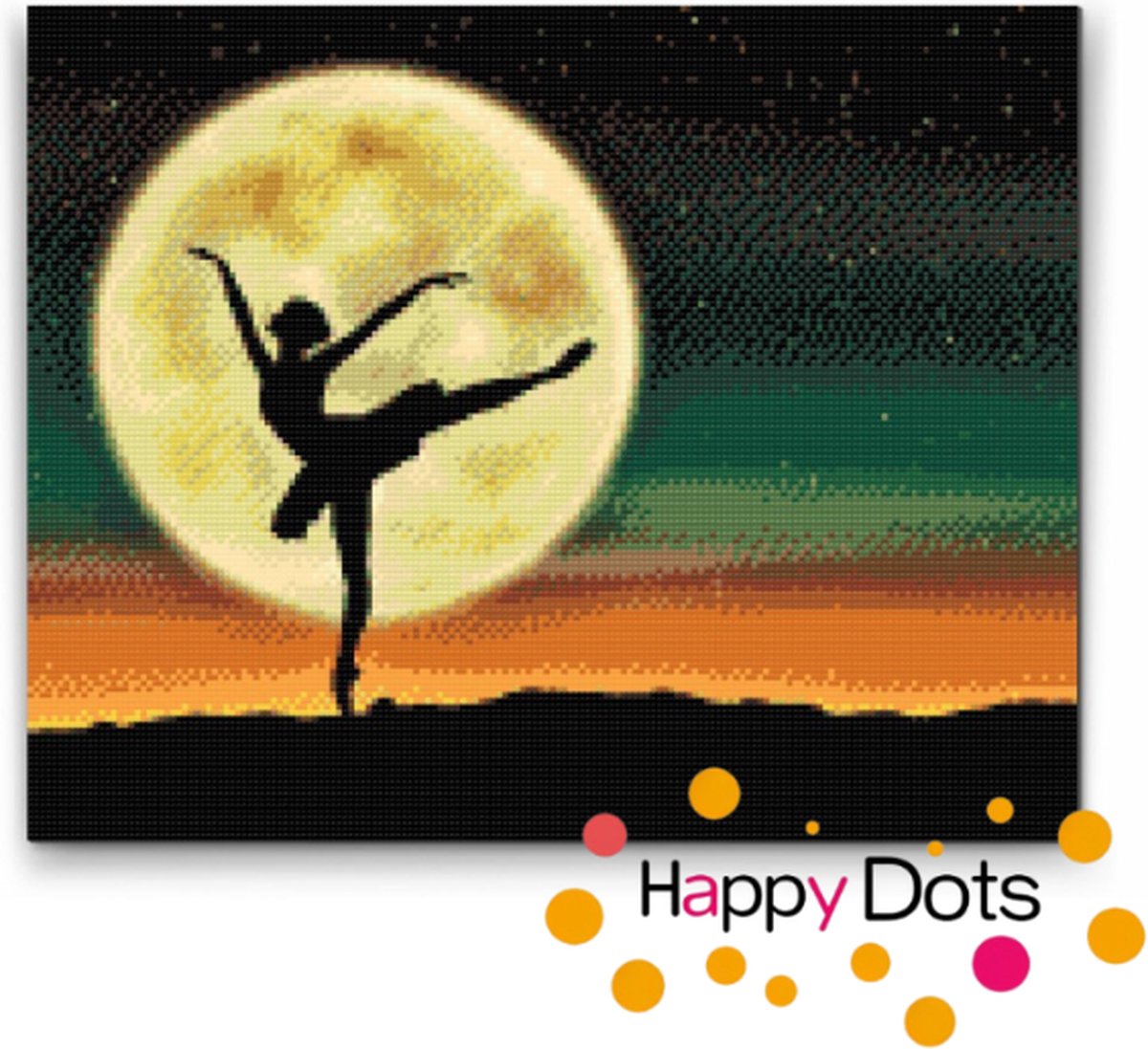 Diamond Painting Ballerina bij volle maan - 40x50cm - Ronde steentjes (HappyDots)