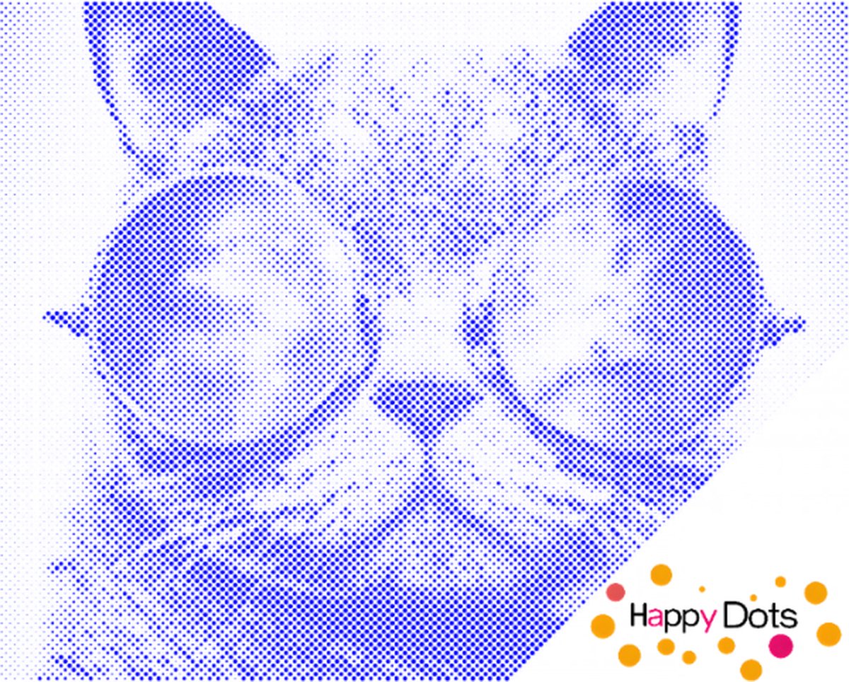 HappyDots DOT Painting Kat met zonnebril 30x40cm - Stippelschilderij Blauw