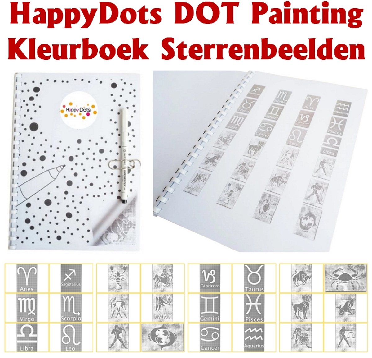 HappyDots DOT Painting Kleurboek Sterrenbeelden - 24 stippelschilderijen