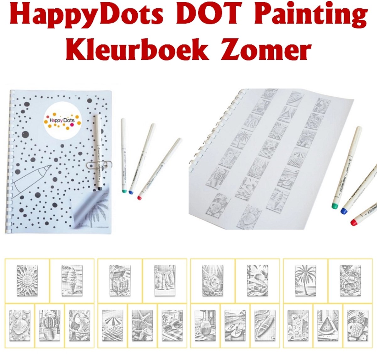 HappyDots DOT Painting Kleurboek Zomer - 20 stippelschilderijen