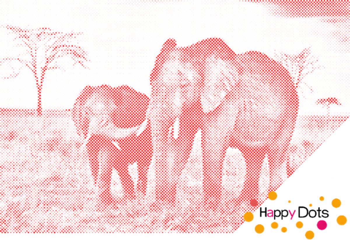 HappyDots DOT Painting Olifant met kleintje 60x80cm - Rood Stippelschilderij