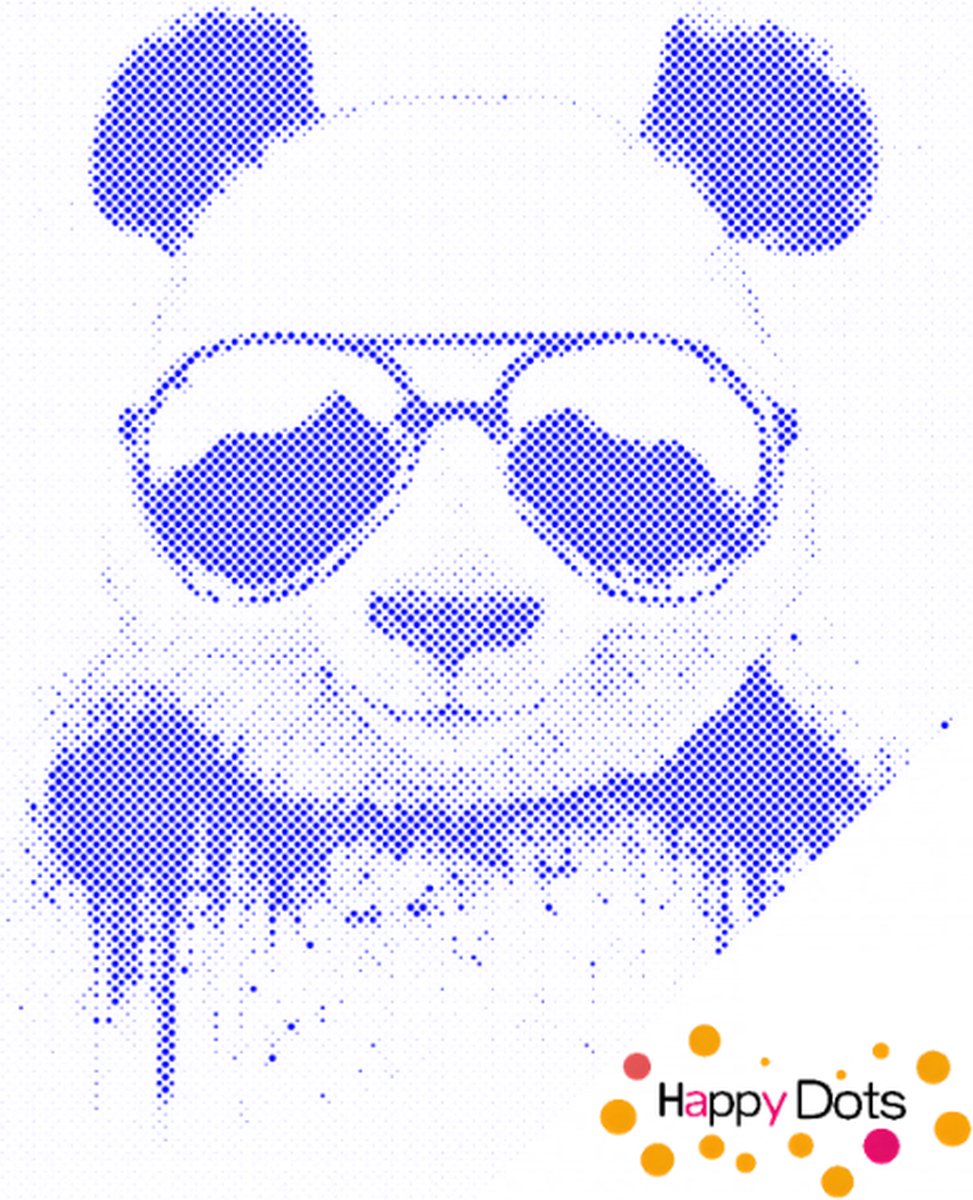 HappyDots DOT Painting Panda met zonnebril 40x50cm - Stippelschilderij Blauw