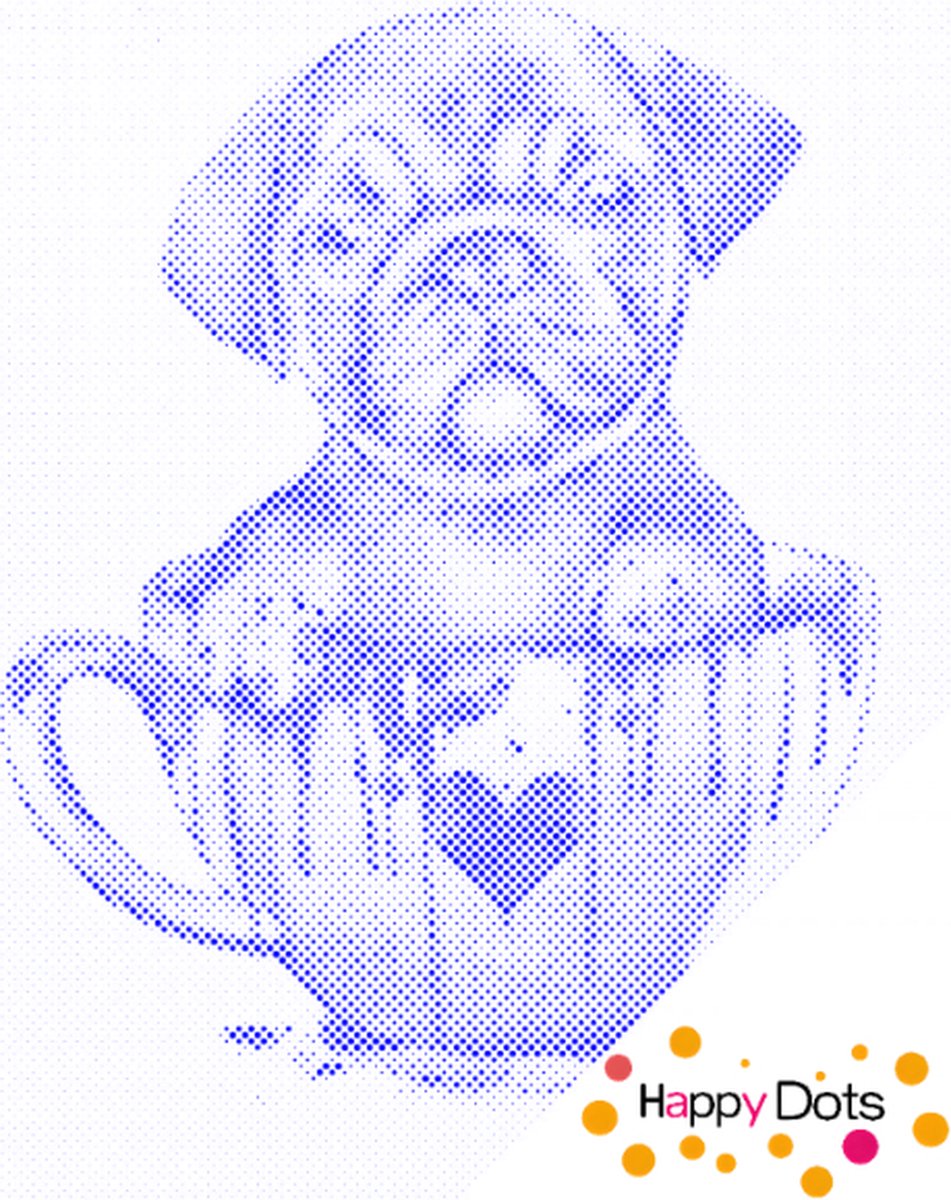 HappyDots DOT Painting Puppy in kopje 40x50cm - Stippelschilderij Blauw
