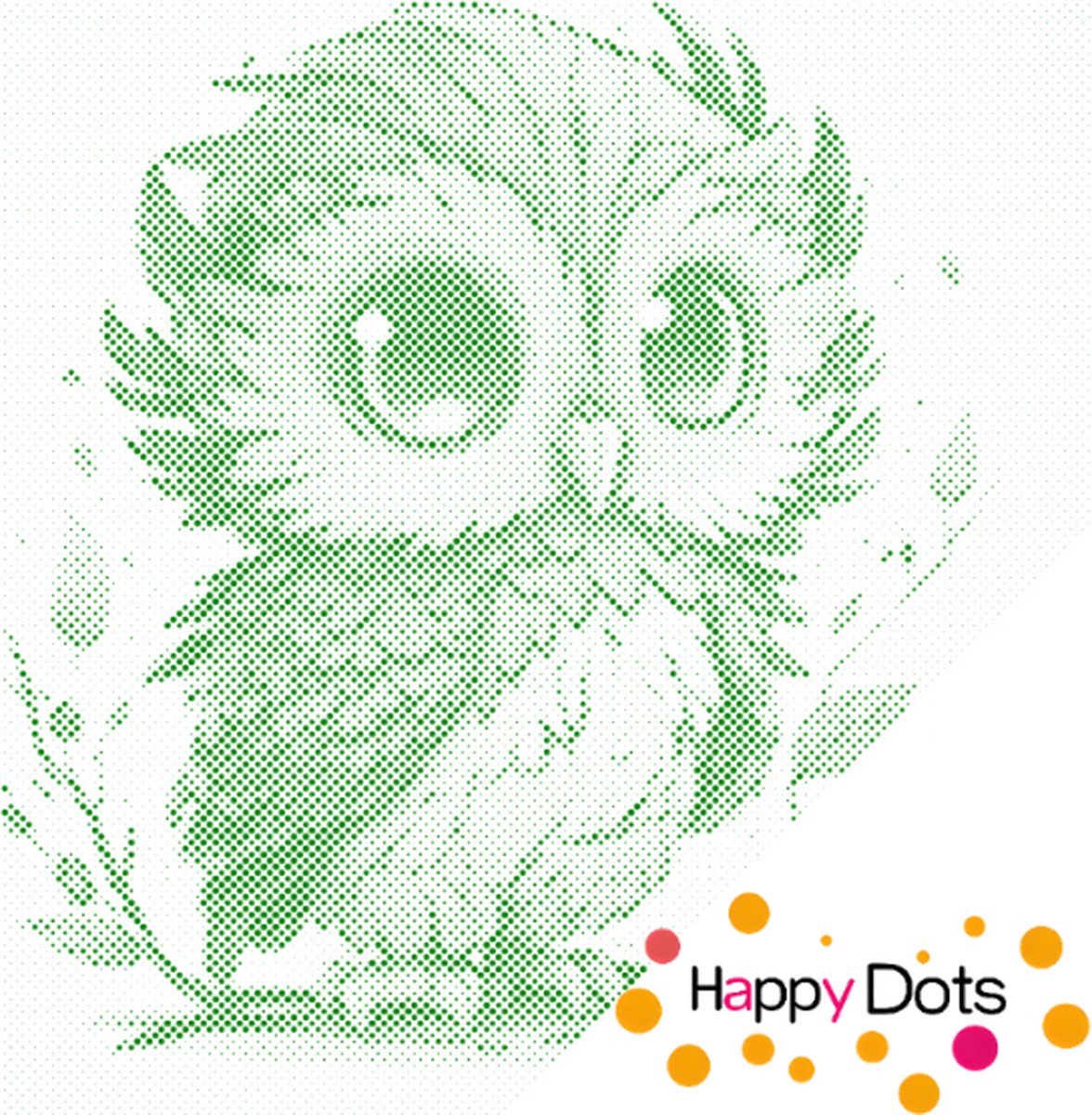HappyDots DOT Painting Uil met grote ogen 30x30cm - Stippelschilderij Groen
