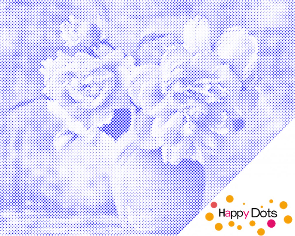 HappyDots DOT Painting Vaas met rozen 40x50cm - Stippelschilderij Blauw