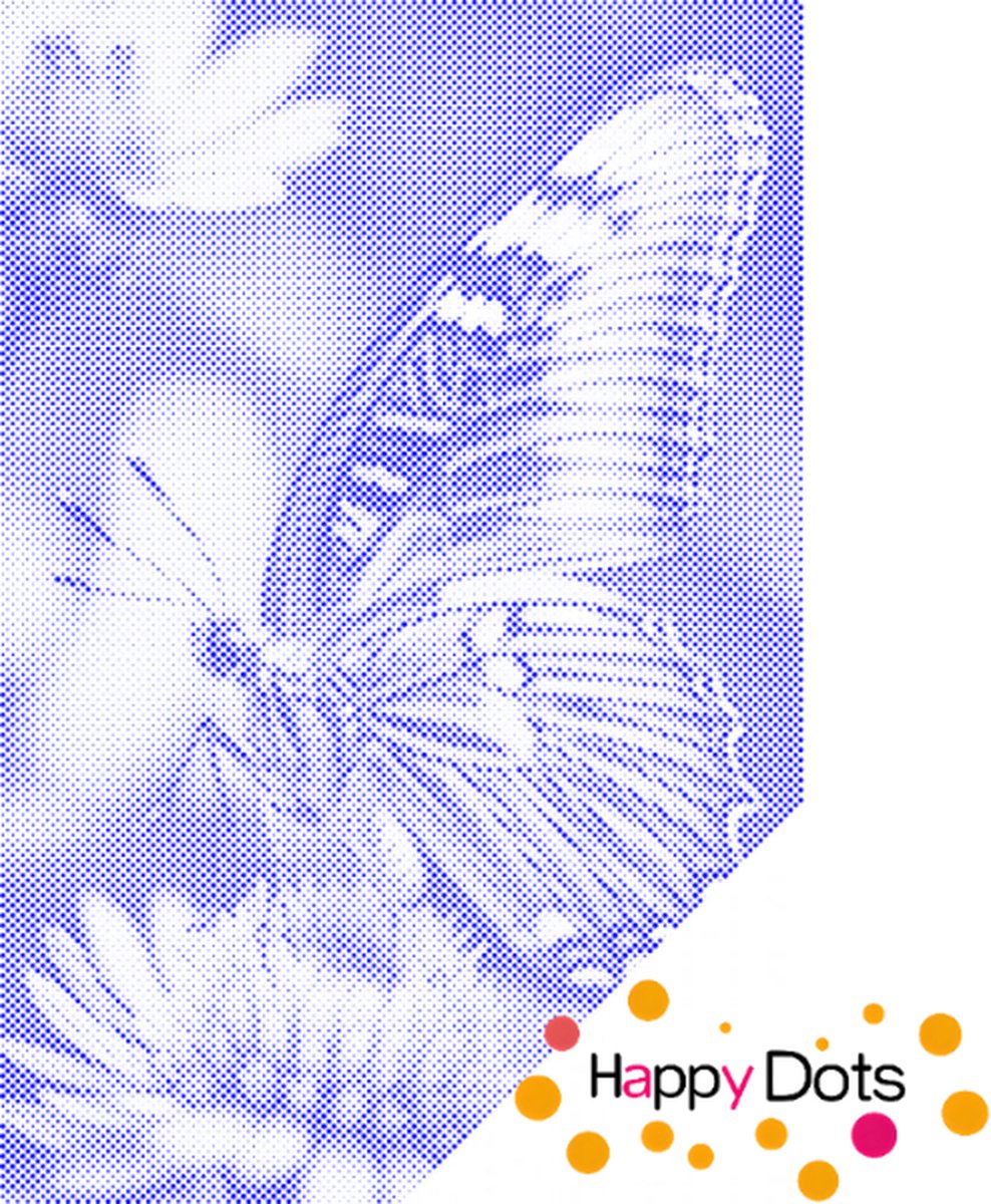HappyDots DOT Painting Vlinder op bloem 60x80cm - Stippelschilderij Blauw