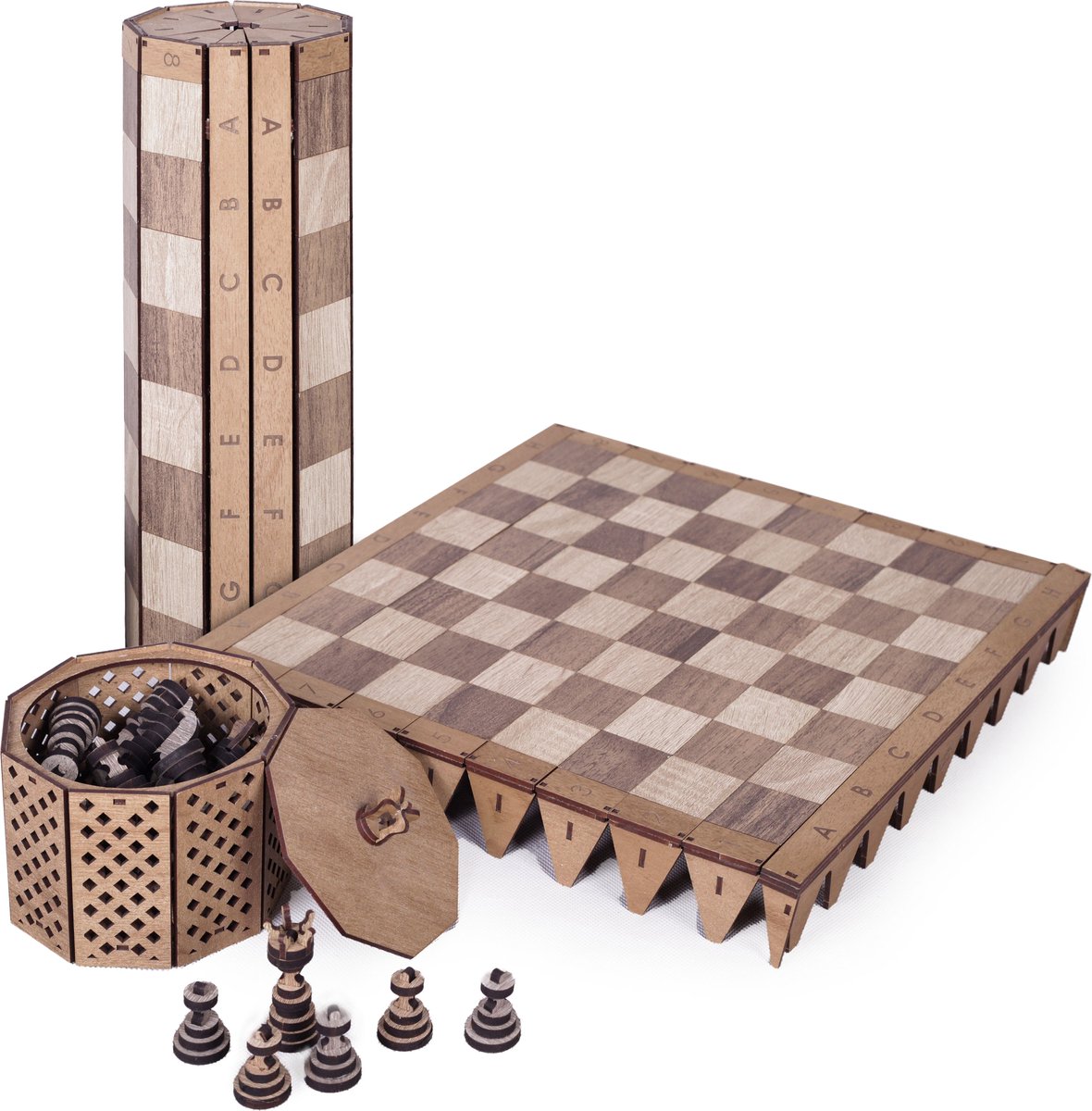 HappyWoods - Handgemaakt Plooibaar Schaakspel  - Olijfhouten Schaakbord met Schaak stukken - Schaakset - Schaakspellen – Schaakspel hout volwassenen – Schaakborden Kinderen - 16 x 16cm