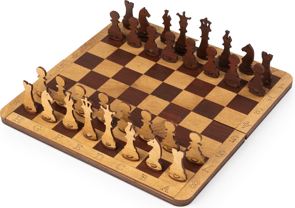   Book Chessboard - Schaakset Olijfhouten Schaakbord en Magnetische Stukken - Opvouwbaar Draagbaar Reisschaakbord - Spelsets voor Kinderen, Volwassenen, Toernooi, Professioneel, Beginner - Uniek Ontwerp - 18 x 9 x 3 cm