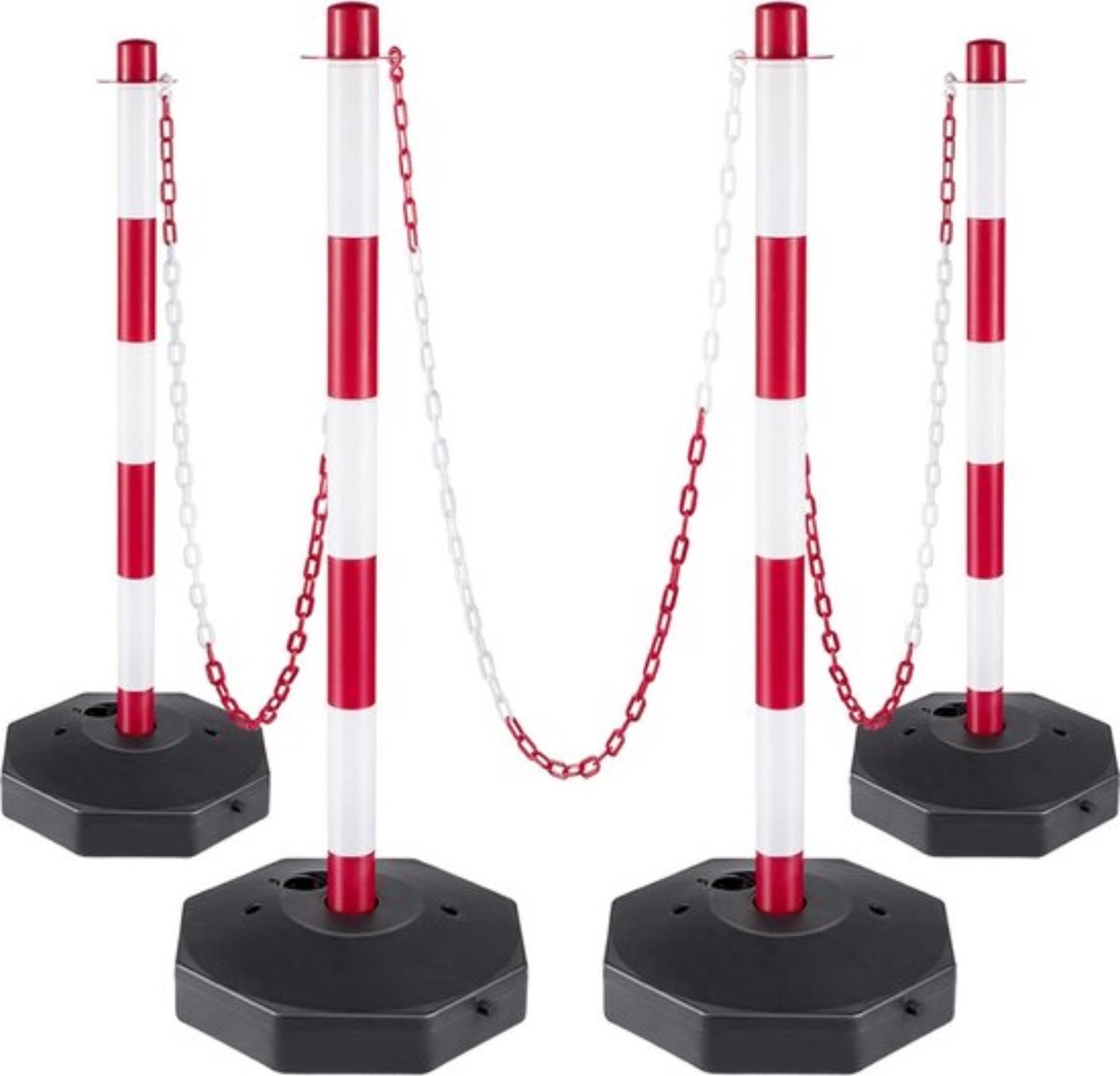 Kunststof palen - 4 Stuks - Wit - Met 9,8m Ketting en 8 S-Haken