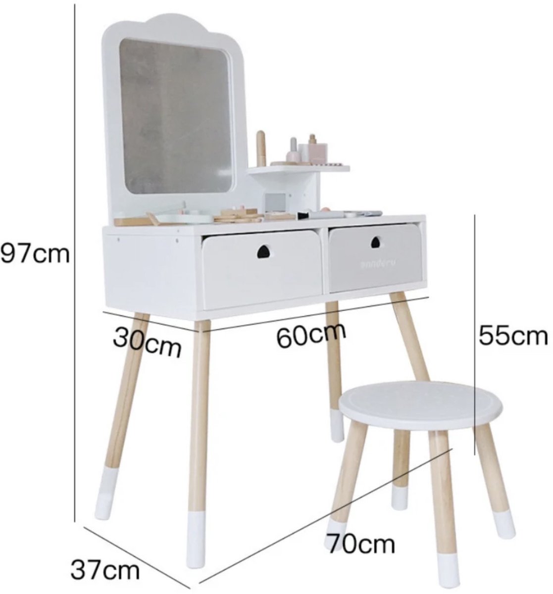 Happywood® Montessori kaptafel - kaptafel met kruk en spiegel
