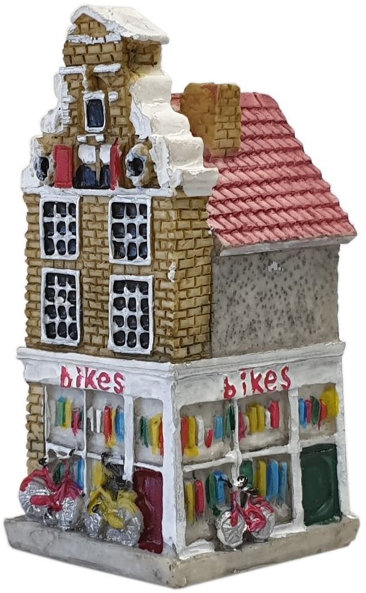 Harlekijn 3D Hollandse gevelhuisjes Bikes polystone decoratie 5,5 cm.