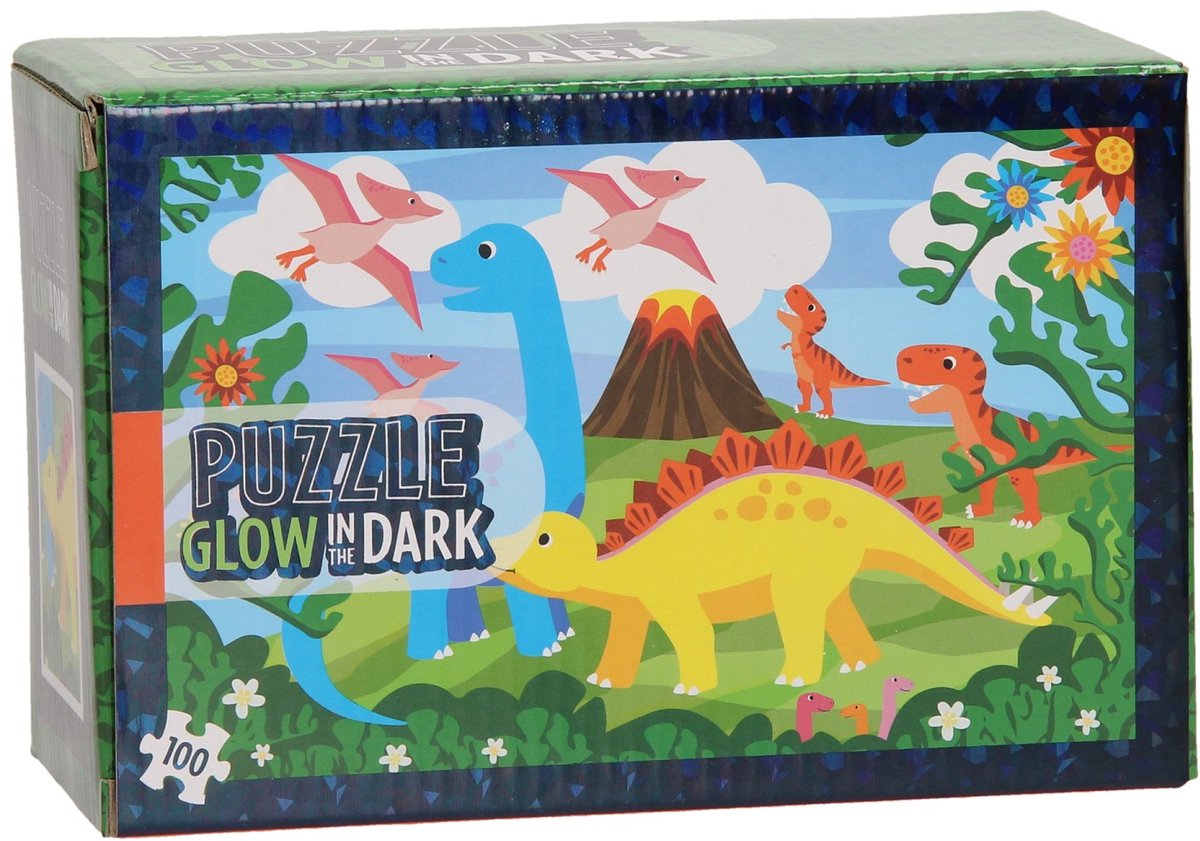 Harlekijn Glow in the Dark puzzels. 100 stukjes. (12 st). Dino, Jungle, Sea Life en Unicorn. 4+.