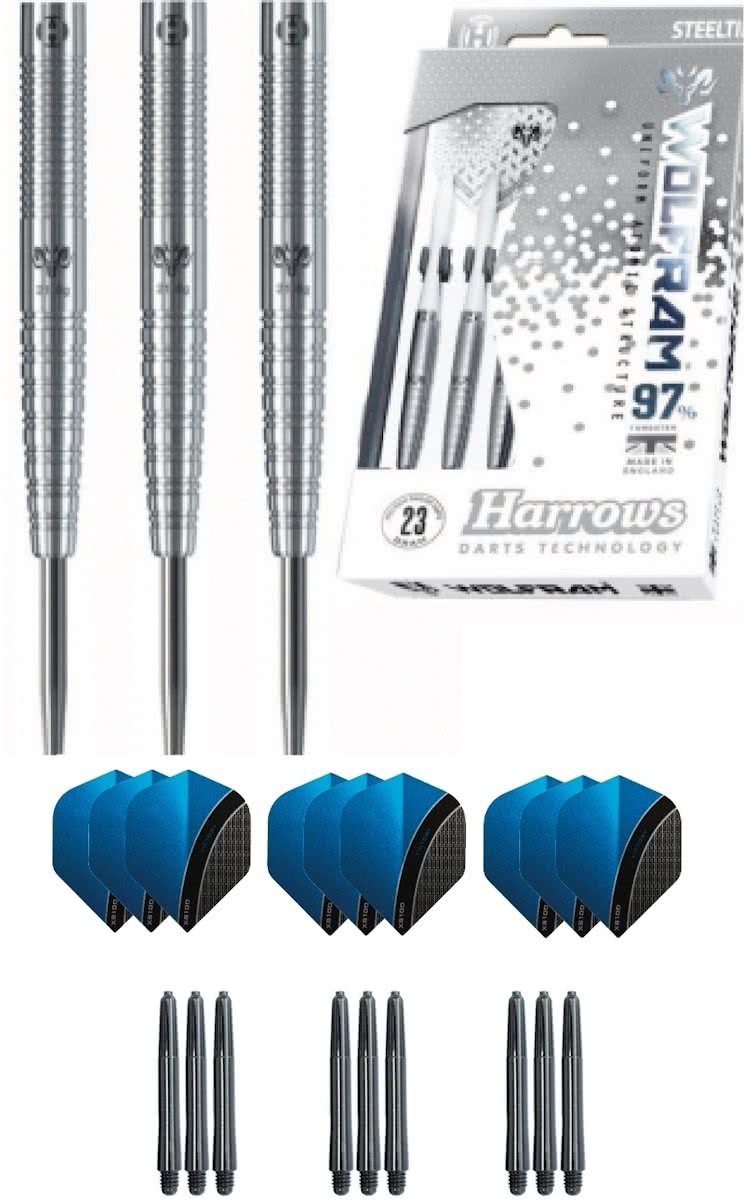 Harrows - Wolfram 97% Tungsten darts met 9 - dartshafts - en 9 - dartflights - 22 gram - dartpijlen