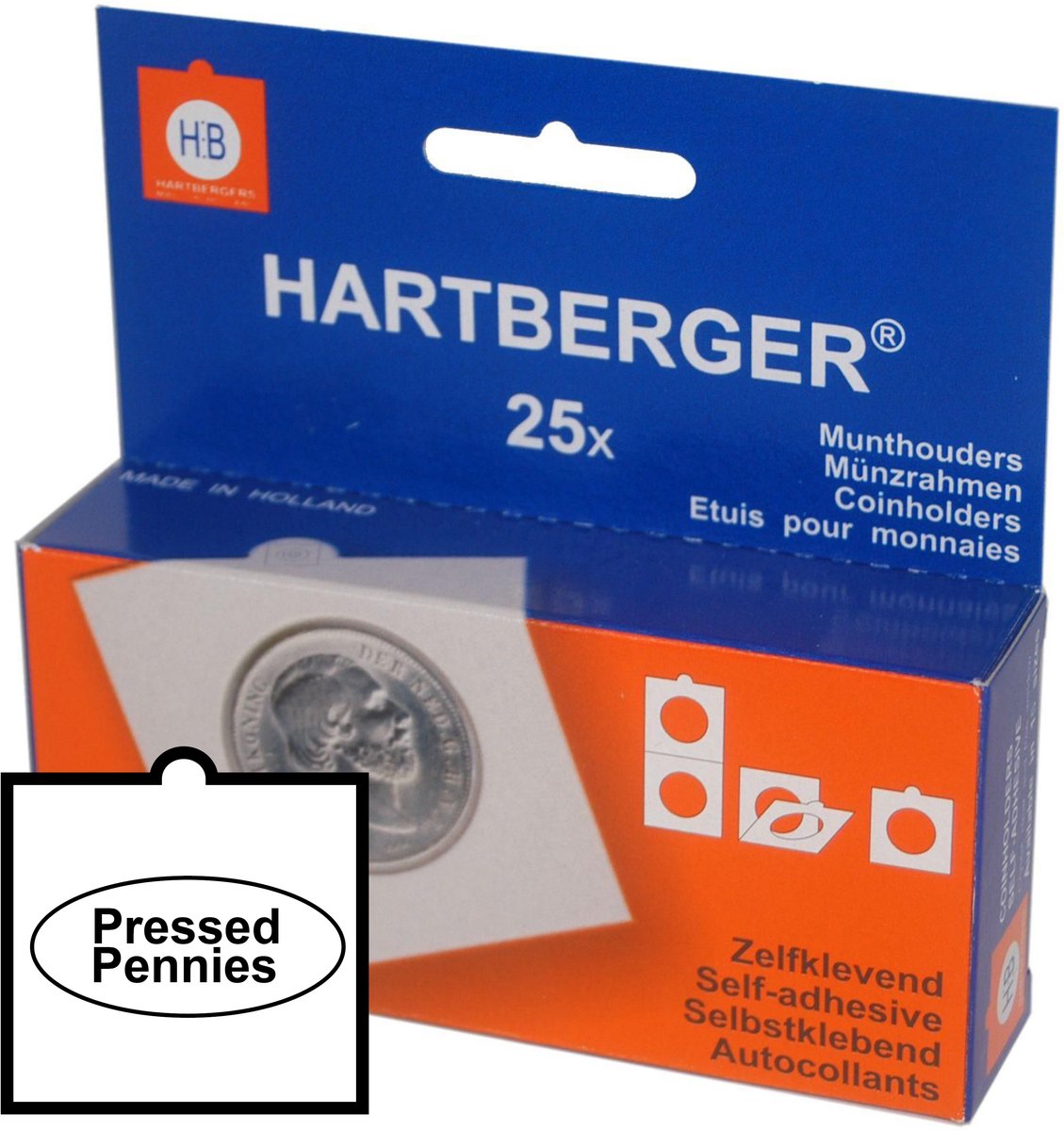 Hartberger Munthouders zelfklevend Pressed Pennies (25 stuks) - Made in Holland - helder wit karton - Pressed - Pressed Pennie - munten - medaille - coins - verzamelen