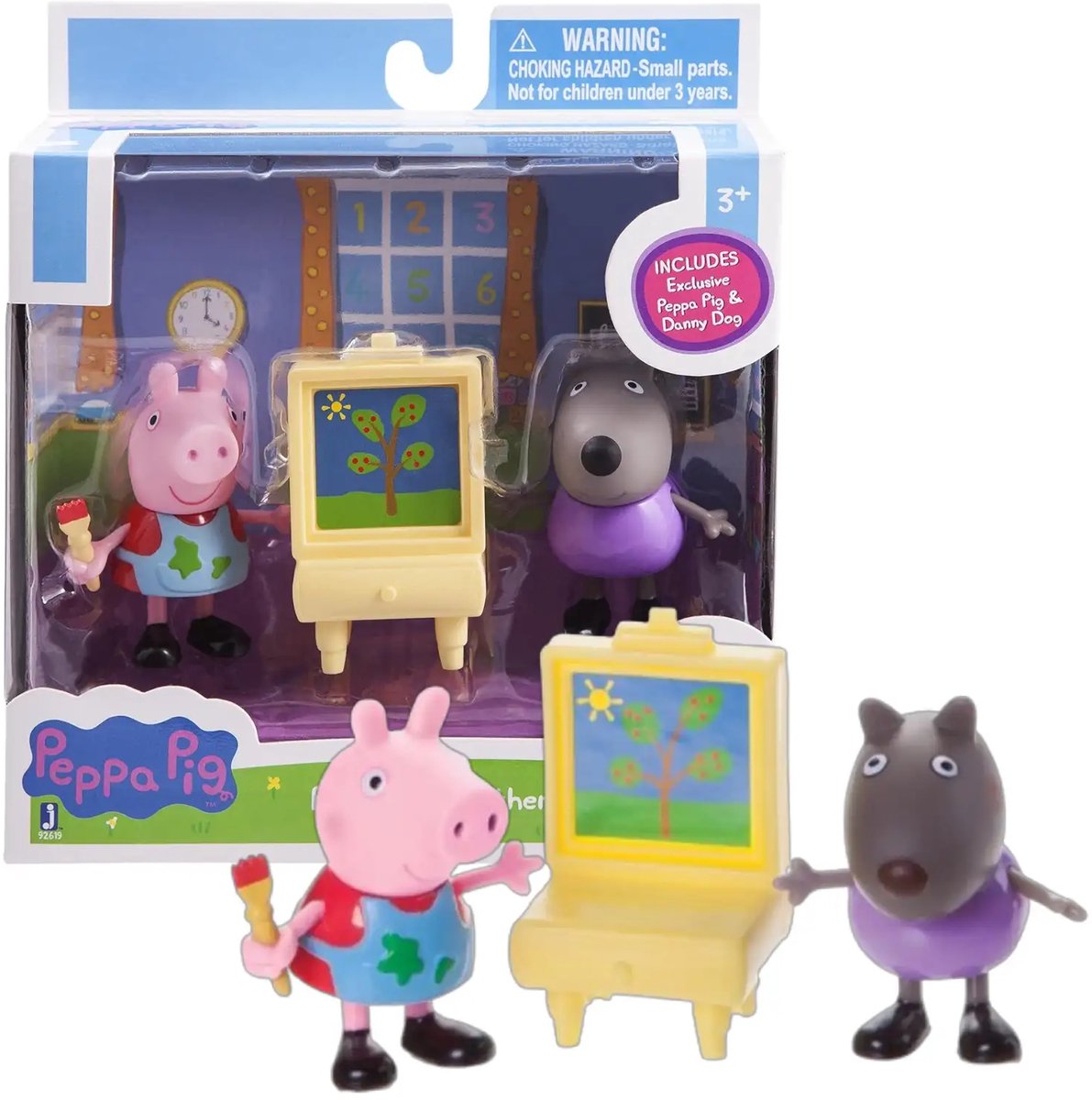 Peppa Pig Danny Dog speelfiguren 5 cm groot - 2 figuren - Met Schildersezel