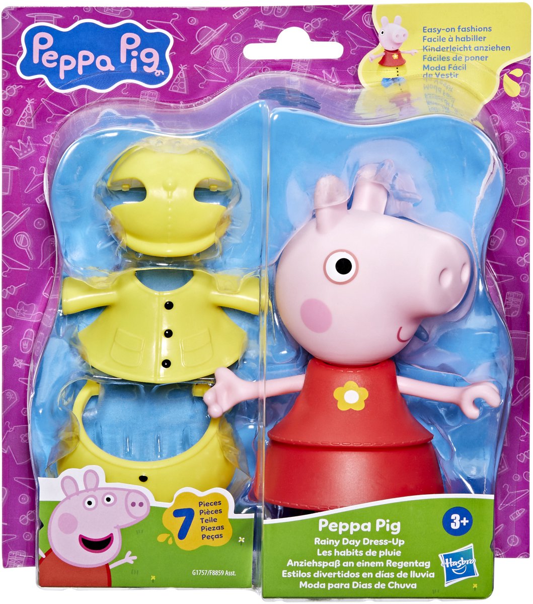 Peppa Pig-speelgoed Peppa Regendag-aankleedfiguur van 15 cm, met 6 modeaccessoires, peuterspeelgoed, 3+