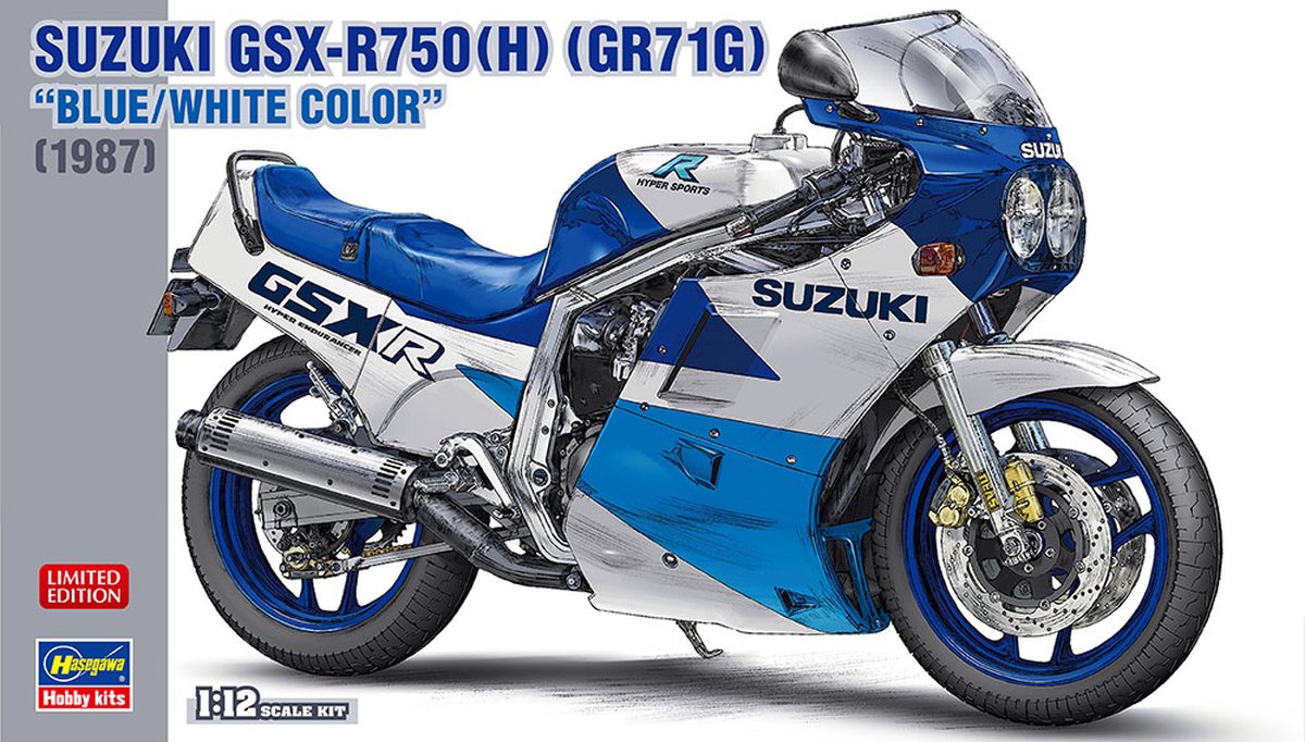 1:12 Hasegawa 21746 Suzuki GSX-R750 H GR71G Blue/White Plastic kit