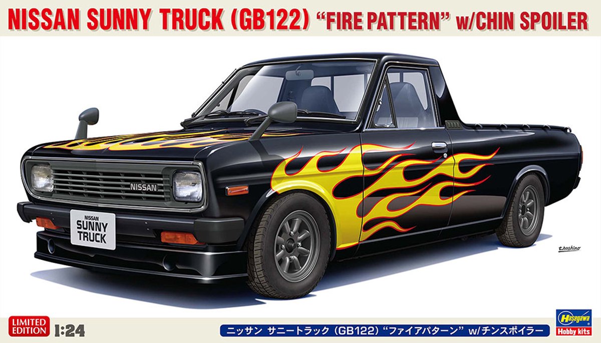 Hasegawa Modelbouwpakket Auto - 20751 Nissan Sunny Truck GB122 - Vlammenpatroon met Voorspoiler - Pickup - Auto Plastic - 1:24 -