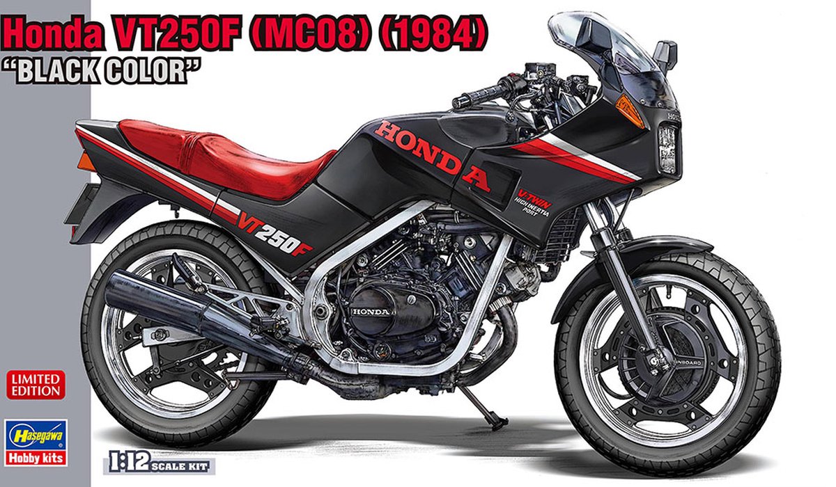 Hasegawa Modelbouwpakket Auto - 21755 Honda VT250F (MC08) (1984) -Black Color- - Limited Edition Plastic - 1:12 -