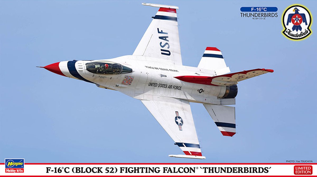 Hasgawa Modelbouwpakket Militaire voertuigen - 02495 General Dynamics F-16C Block 52 Fighting Falcon Thunderbirds met Patch - Amerikaanse Straaljager Plastic - 1:72 -