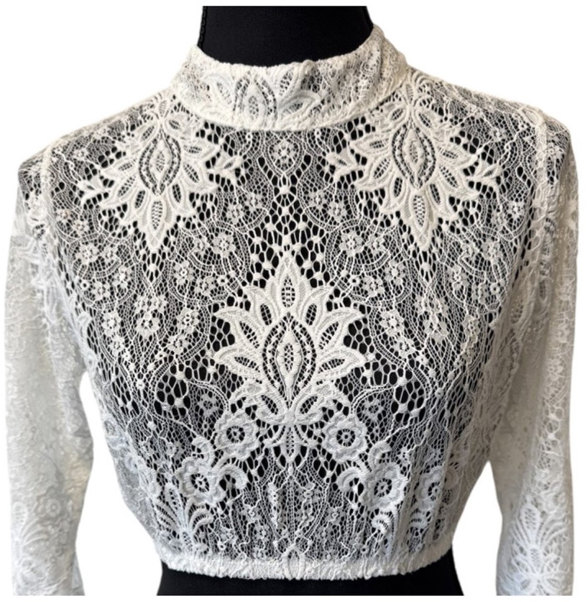 Dirndl Bloes Hoge Kraag Kant - Ivoor - Maat 38