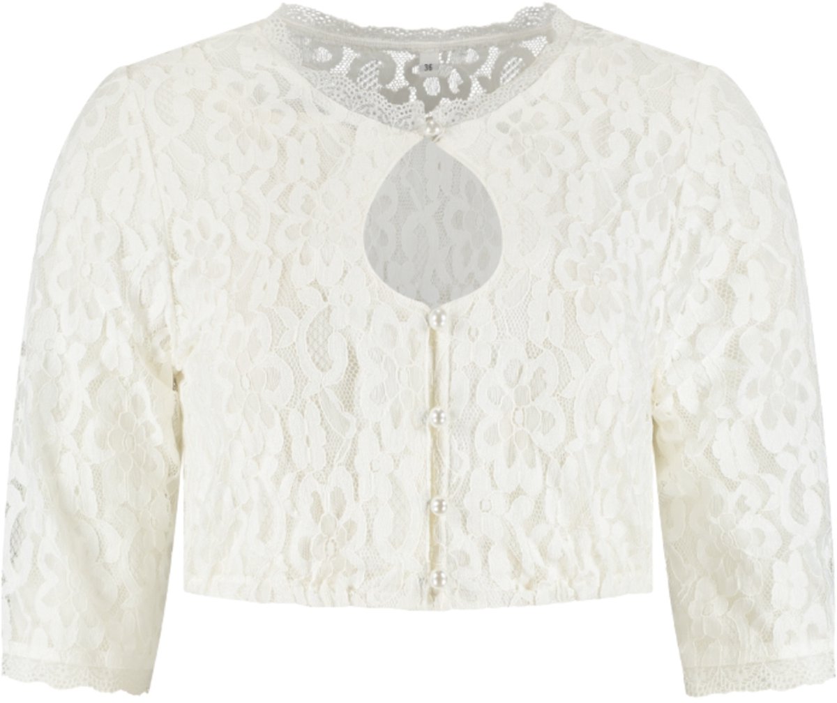 Dirndl Blouse Oktoberfest - Cremé - Druppelvormige Halslijn - Dames - Maat XS