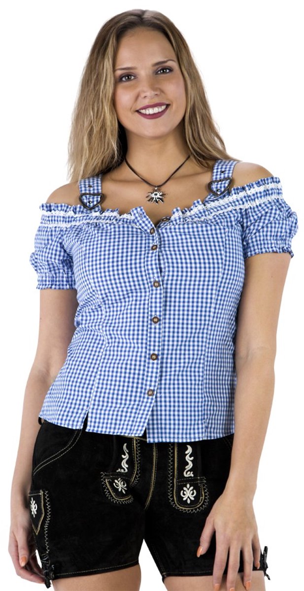 Dirndl Korset Bloes - Blauw-Wit - Maat 40