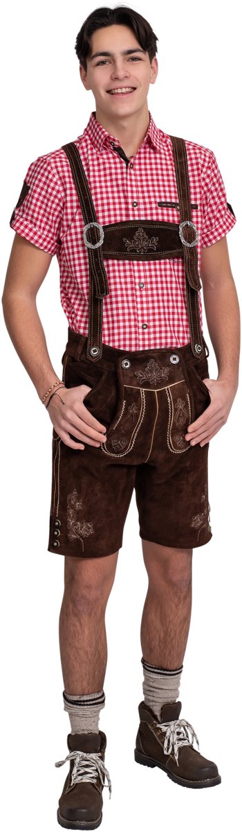 Haus Huberts Oktoberfest Lederhosen Heren - Kort Model - Lederhosen Man - 100% Leer - Bruin - 5XL