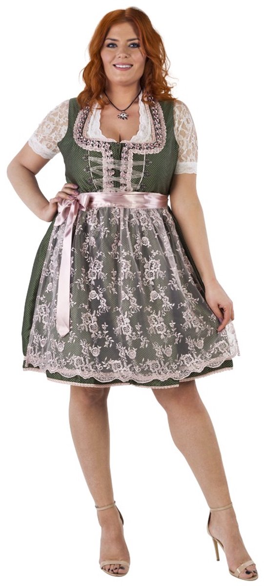 Oktoberfest Dirndl Deluxe - Groen-Oudroze, Kanten Schort - Maat 36