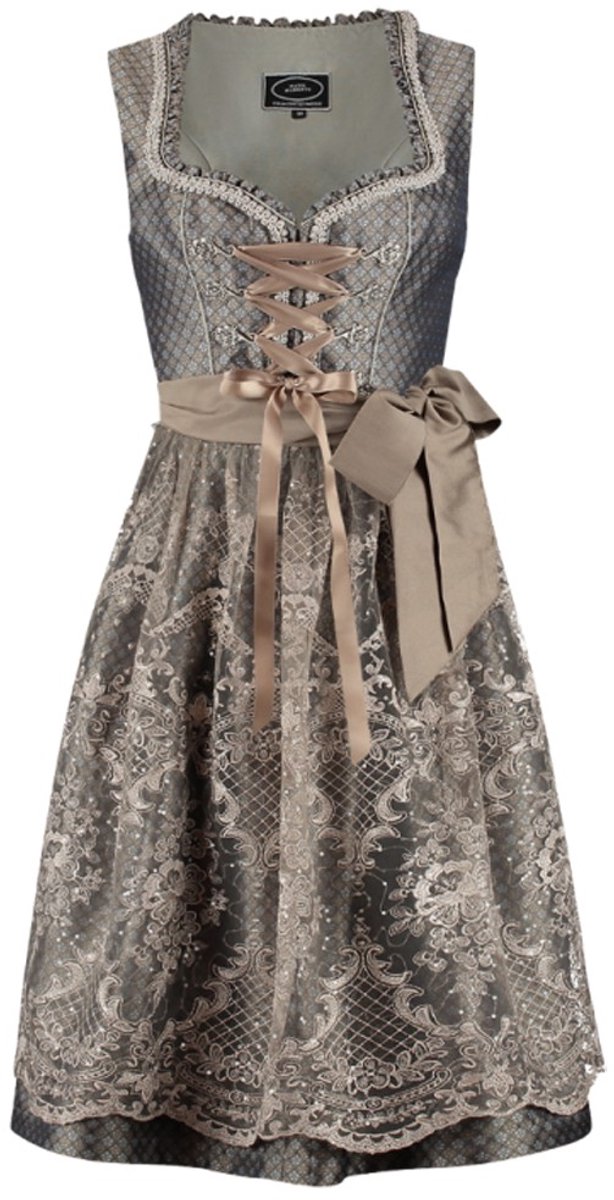 Oktoberfest Dirndl Deluxe - Jacquard Bloemen Taupe - Maat 46