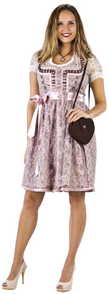 Oktoberfest Dirndl Deluxe - Oudroze-Taupe - Kanten Schort - Maat 52