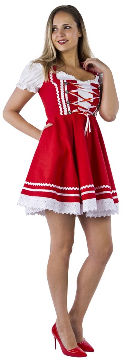 Oktoberfest Dirndl Kort - Rood-Wit met Bloesje - Maat 36