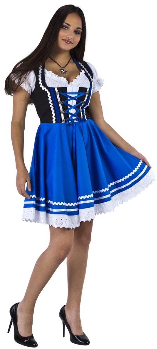 Oktoberfest Dirndl Kort - Zwart-Blauw - met Bloesje - Maat 36