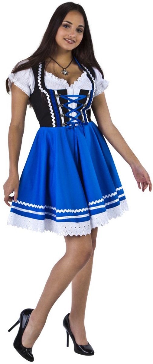 Oktoberfest Dirndl Kort - Zwart-Blauw met Bloesje - Maat 44