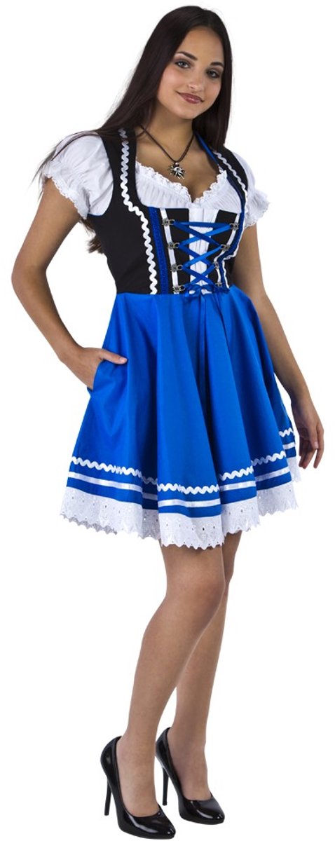 Oktoberfest Dirndl Kort - Zwart-Blauw met Bloesje - Maat 46