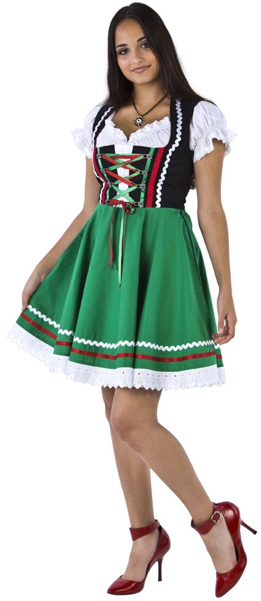 Oktoberfest Dirndl Kort - Zwart-Groen - met Bloesje - Maat 34
