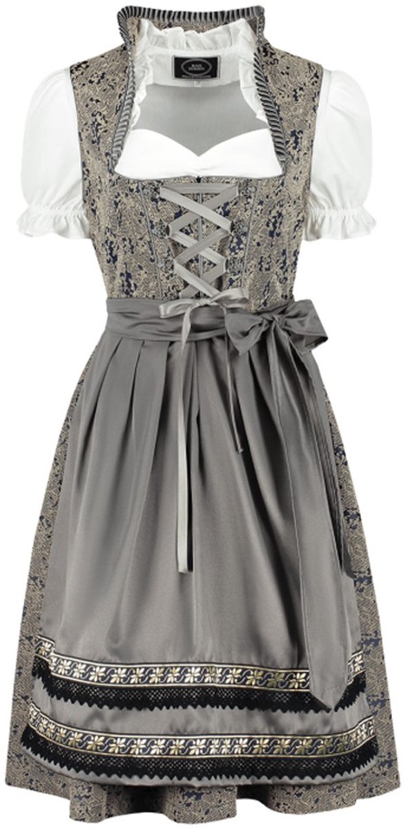 Oktoberfest Landhausdirndl Deluxe - Taupe-Donkerblauw - Maat 36