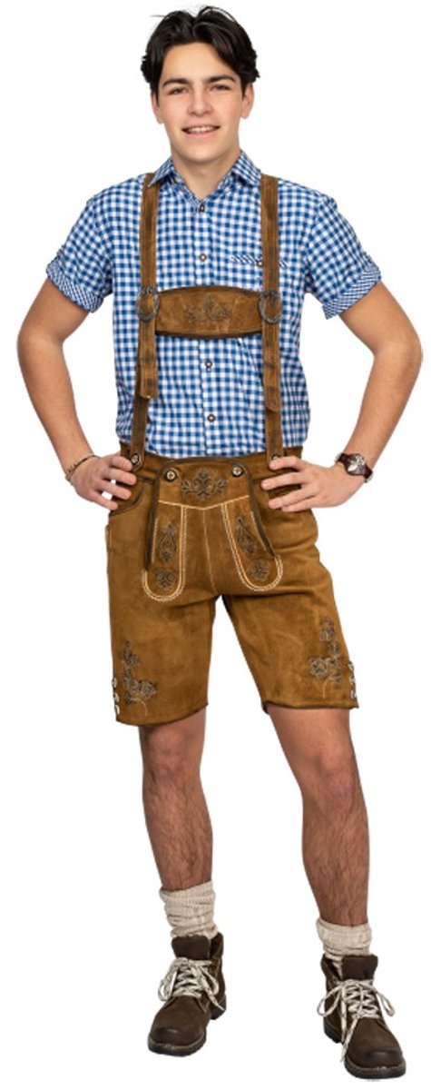 Oktoberfest Lederhose Deluxe Leder Kort Antiek - Middenbruin-Olijf - Maat 52