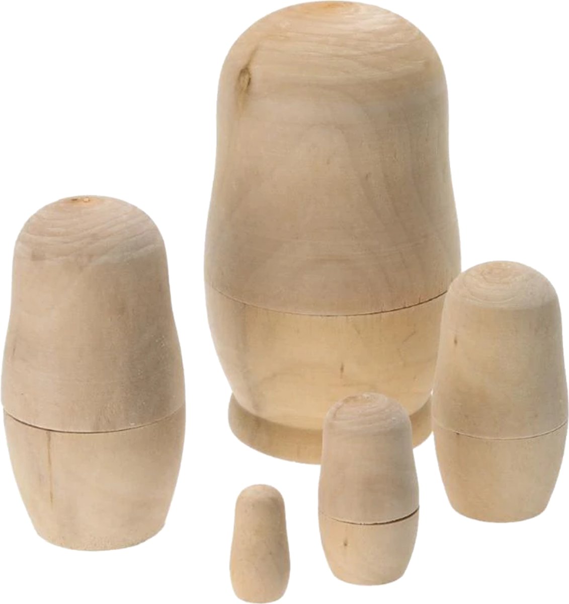 Matroesjka poppen set om zelf te beschilderen 5 stuks van 2.5cm tot 12cm /  