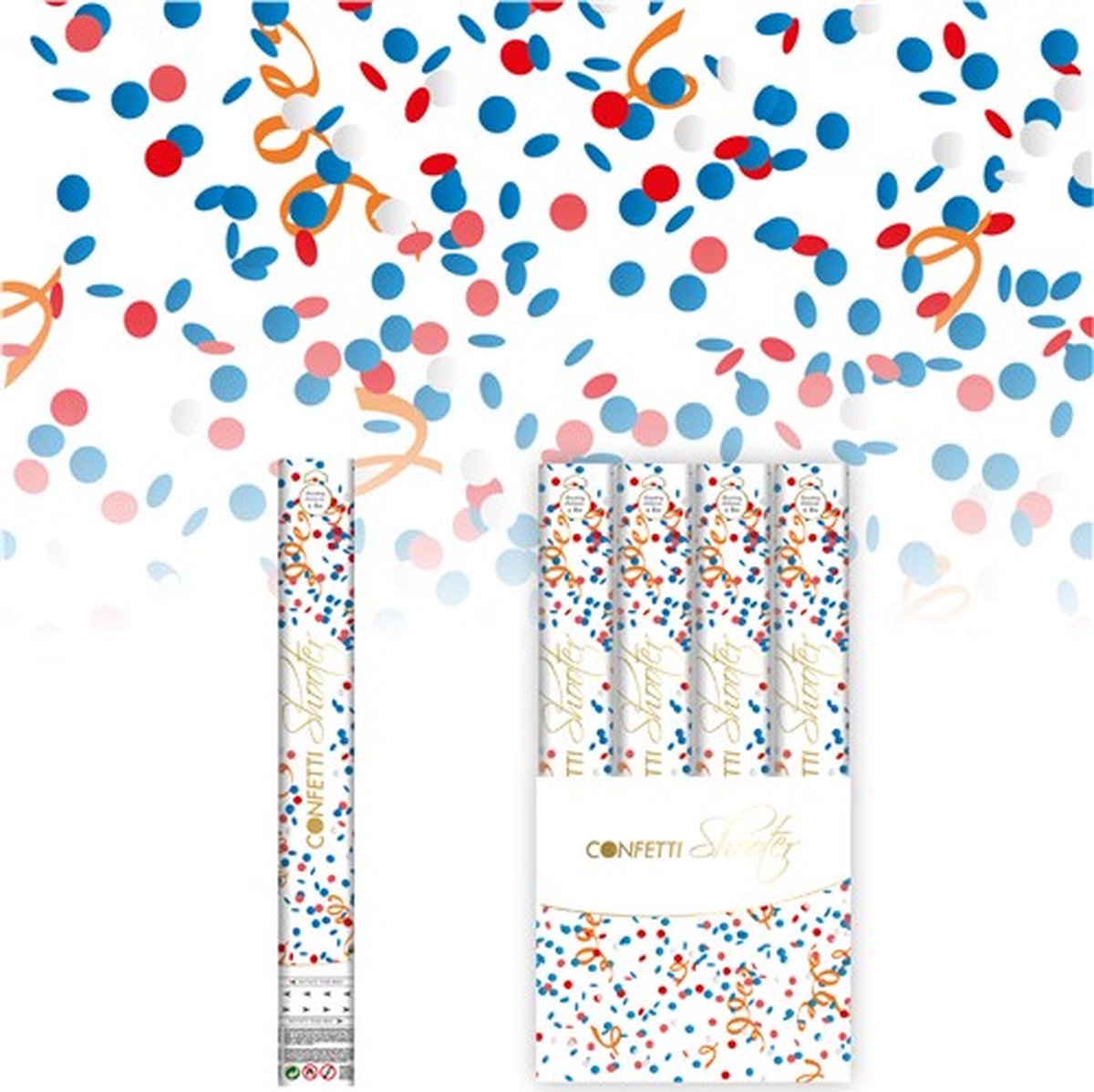 12x Party popper Rood / Wit / Blauw 40 cm