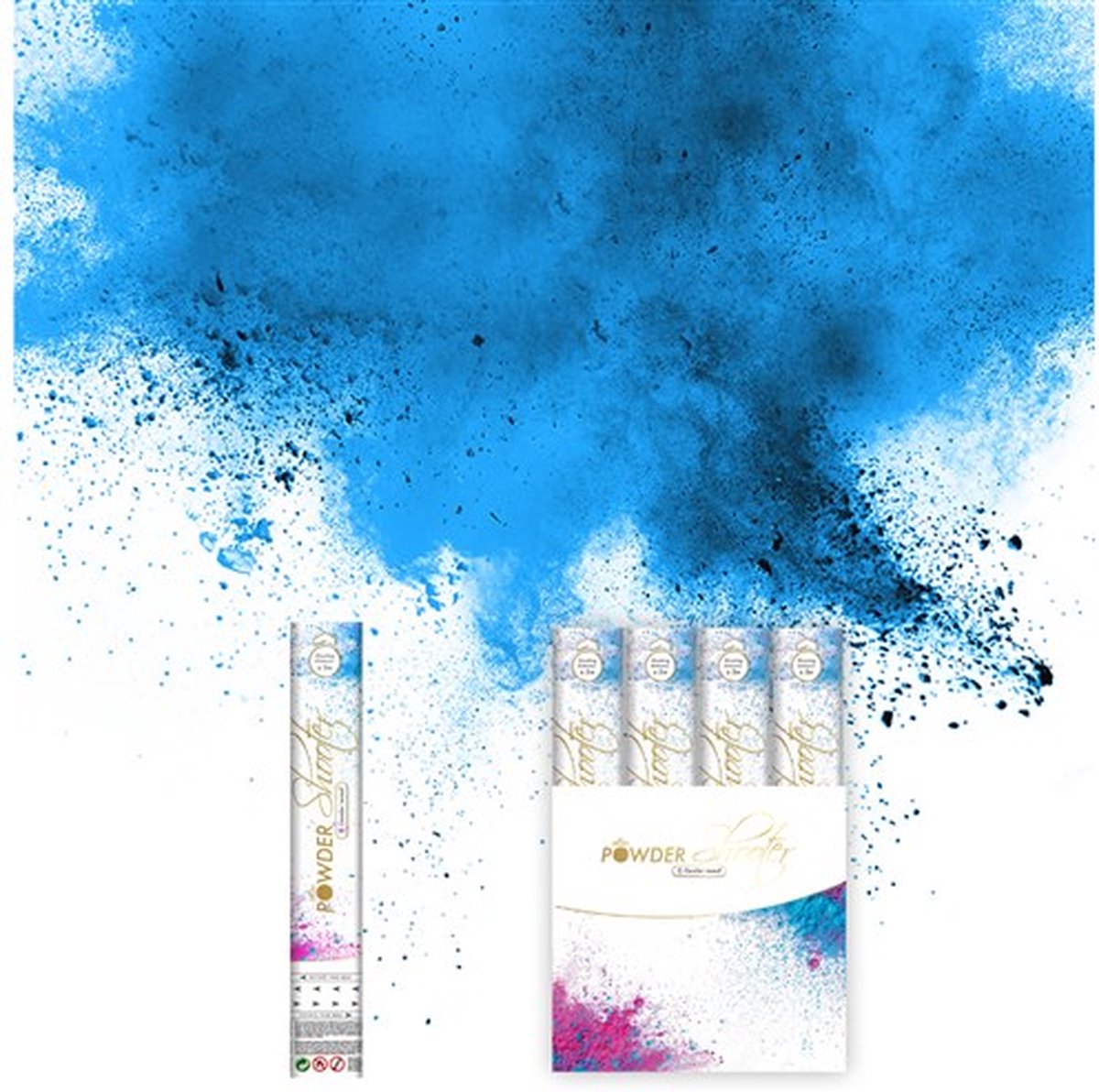 6x Holi powder shooter gender reveal blauw (30cm)