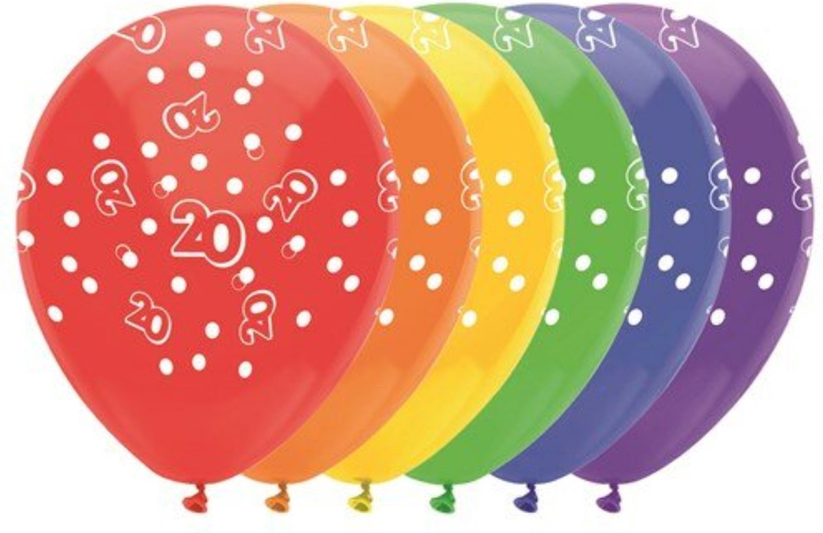 Ballonnen 20 jaar - 6 stuks - Lucht en Helium vulling