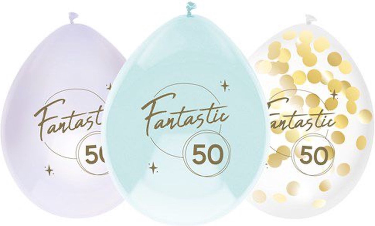 Ballonnen fantastic 50 / 50 jaar versiering Haza / set van 6 ballonnen 50 jaar pasteltinten latex ballonnen