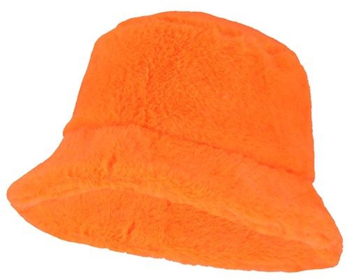 Bucket Hat Pluche - Fluor Oranje - Neon Party - Volwassenen