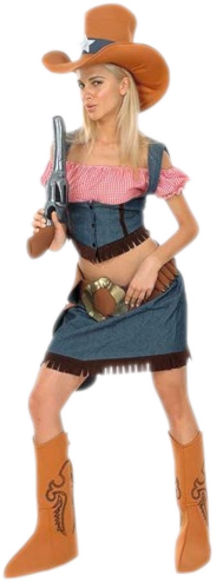 Kostuum - Cowgirl - Blauw, bruin, rood - M/L