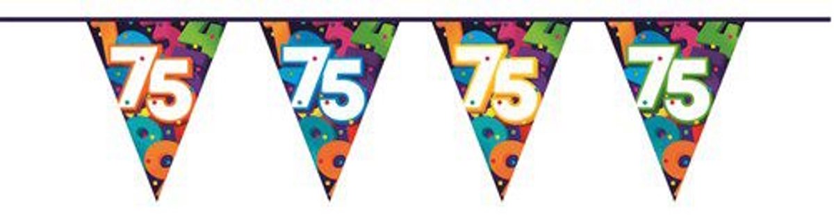 Vlaggenlijn 75 jaar 10 meter - Colorful Numbers - Verjaardag Feestje Vlag Vlaggen Versiering Slinger Feestdecoratie Decoratie